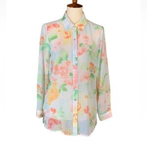 J. Jill semi-sheer floral print blouse Size Small
